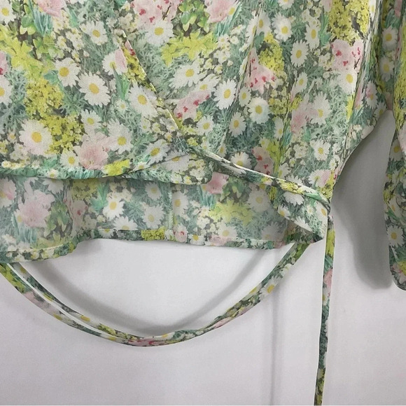 Zara Floral Print Sheer Wrap Blouse Size Small - Picture 2 of 7